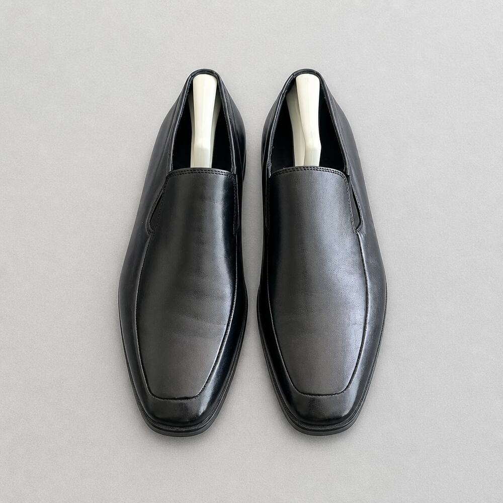 Broletto Italy Men 13 Black Leather Loafers Slip On Dress Square Apron Toe Shoe